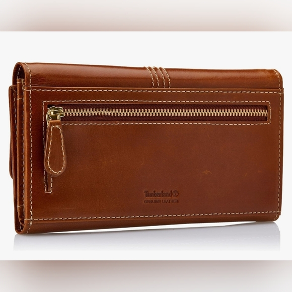 Timberland Women's RFID NWT Cognac/Brown Leather Flap Wallet Clutch Organizer - Picture 9 of 11